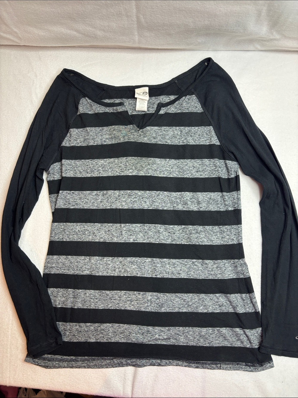 Champion Black & Gray Striped Long Sleeve Women's Tee